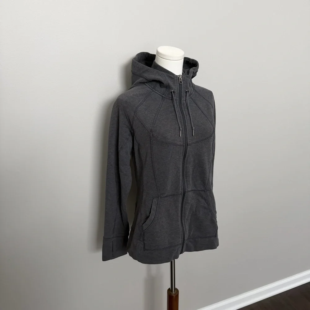 Athleta Jacket Hoodie Full Zip Thumbholes Athletic Lounge Stretch Pockets Grey